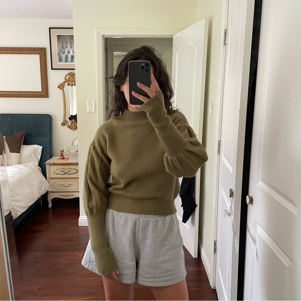green knit sweater